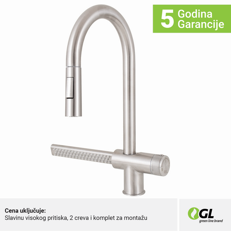 Kuhinjska slavina, inox, 2C, izvlačni tuš