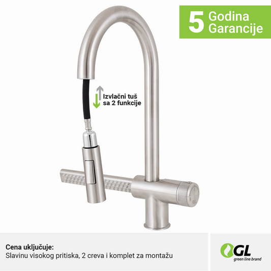 Kuhinjska slavina, inox, 2C, izvlačni tuš