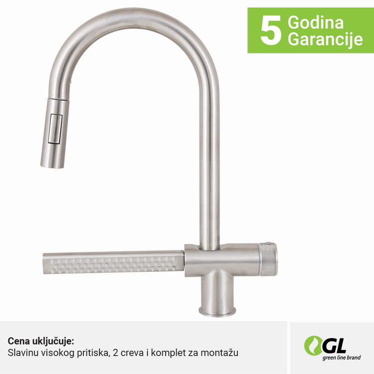 Kuhinjska slavina, inox, 2C, izvlačni tuš