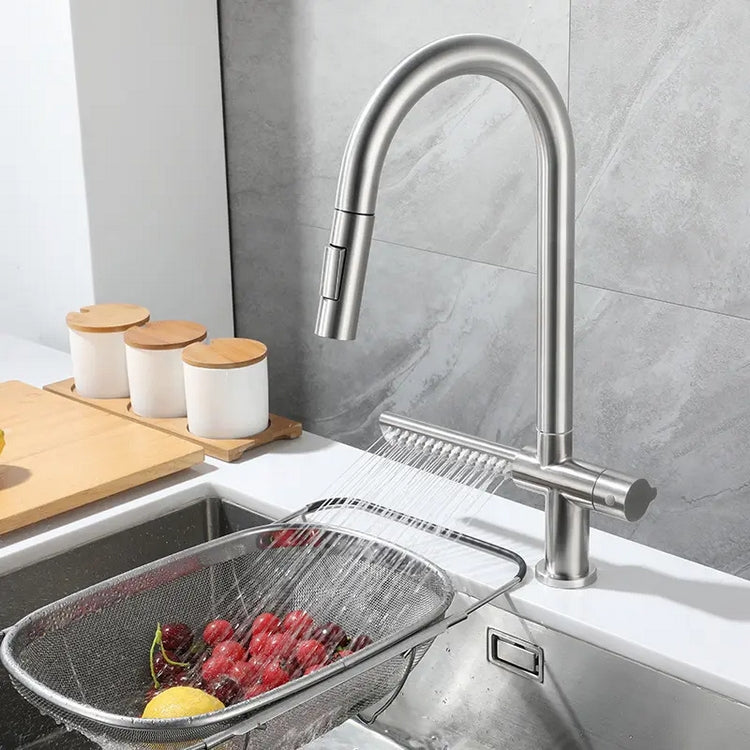Bež mat jednodelna sudopera, inox slavina sa izvlačnim tušem, dozer, rolo oceđivač, korpica