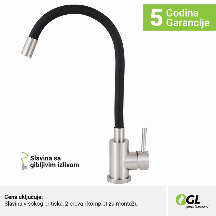 Kuhinjska slavina, inox/crna, 2C