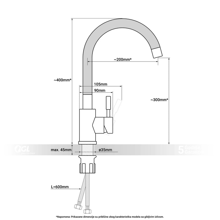 Kuhinjska slavina, inox/crna, 2C