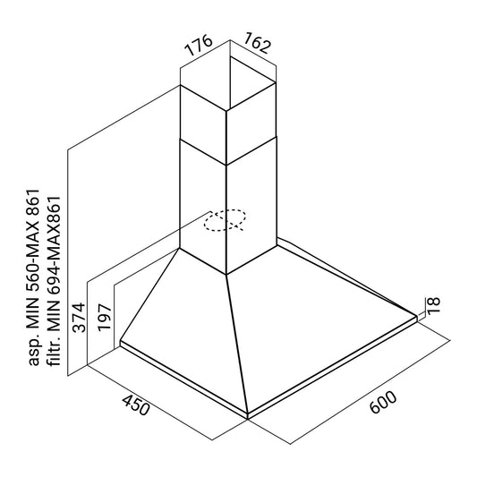 Kuhinjski aspirator, inox, zidni