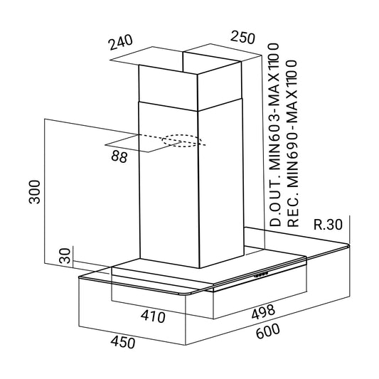 Kuhinjski aspirator, inox, zidni
