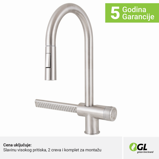 Kuhinjska slavina, inox, 2C, izvlačni tuš