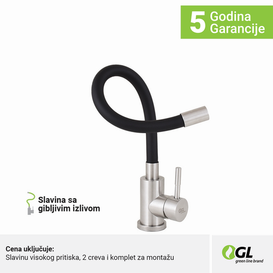 Kuhinjska slavina, inox/crna, 2C